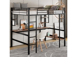 Cama Alta 90x200 Ferro Escrivaninha Estante Acabamento Preto