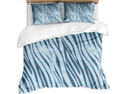 Capa de Edredom com Estampa Zebra 3D Azul em Microfibra Fronha 140x200cm (65x65cm)