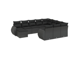 Conjunto de 11 Sofás de Jardim com Almofadões Vime Pe Preto MAISON EXCLUSIVE