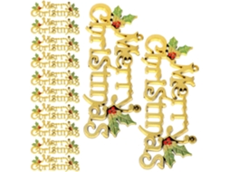 Conjunto 12 Enfeites Natal Pendurar Porta Letras Douradas 3d 15 Plástico Placa Feliz Decoração Festiva Interna GOKOCO