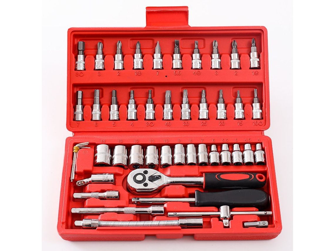 Set De Chaves De Tubo F6 ¼'' Chromemat, 46 Piezas (vermelho) Para Manutenção De Carros E Motocicletas