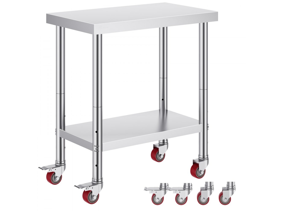 Mesa De Trabalho Inox Com Prateleira Ajustável E Rodas Tekmaquinas