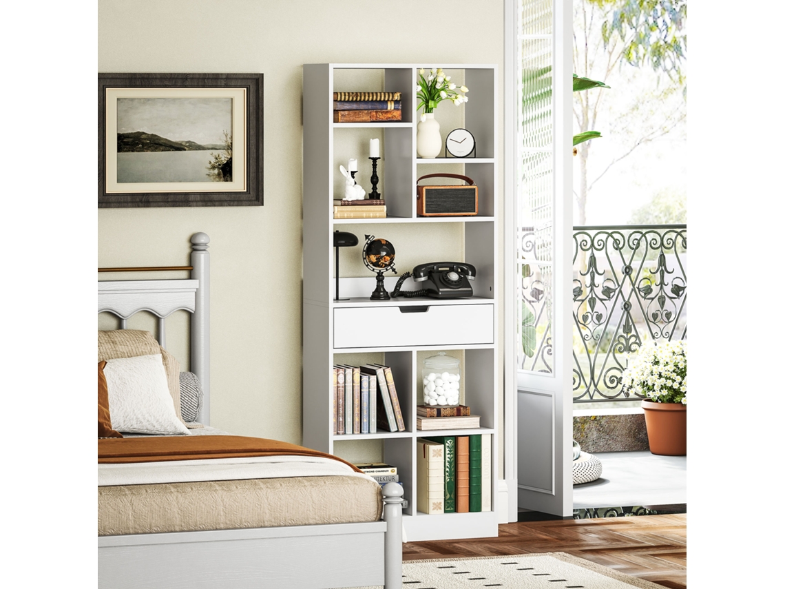 Estante Multiuso 9 Compartimentos Com Gaveta, Anti-inclinação, 60x26x158 Cm, Branco