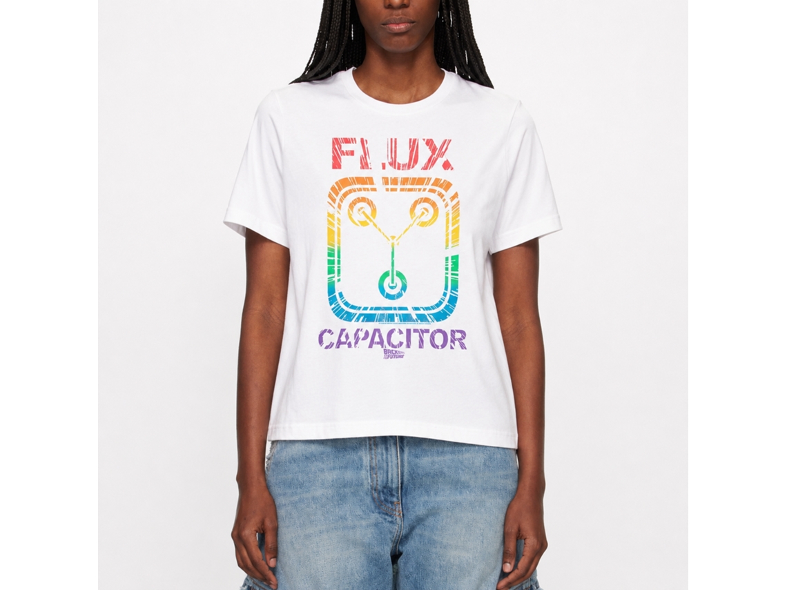 Rockinstone Back To The Future Movie Rainbow Flux White Adult T-shirt Size:s