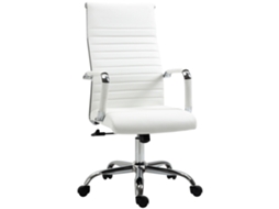 Cadeira De Escritório Com Balanço 360°, Rodas De Aço, Couro Sintético, Capacidade 120kg 54x62x104–114cm, Branca