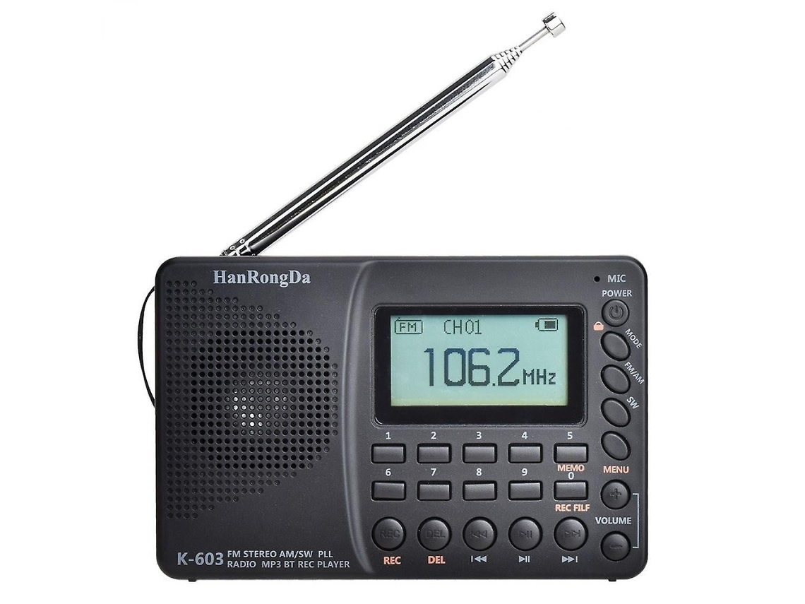 Lurelia Rádio Multibanda Hrd603 Com Bluetooth, Fm/am, Sw/ondas Curtas, Leitor Mp3, Wma, Preto