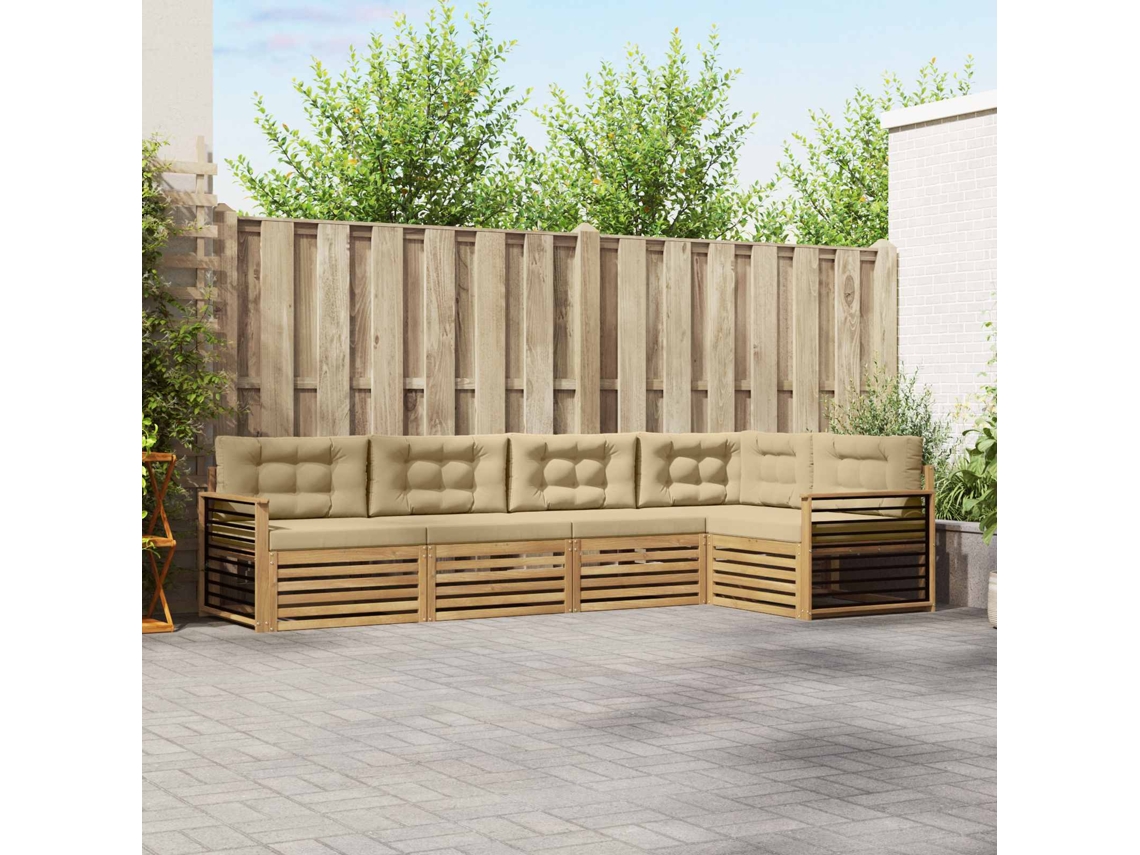 Vidaxl Conjunto De Sofás Para Exterior 6 Unid. Branco E Bege Poliéster