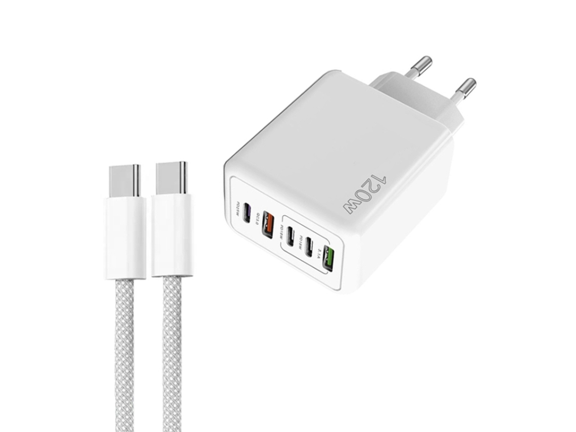 Carregador Multiporta 120w 3 Pd Tipo C para celulares, plugue UE preto XIAOMOYU