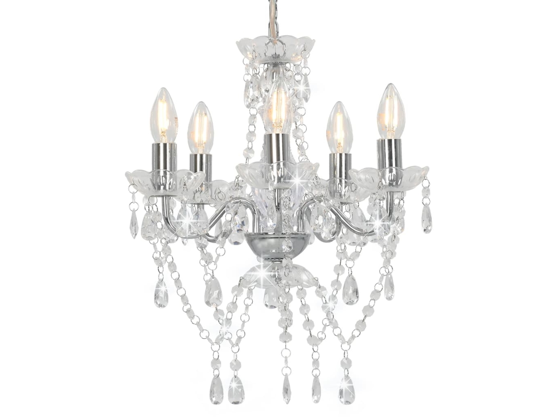 Vidaxl Lustre Com Contas De Cristal Redondo Prateado 5 X E14