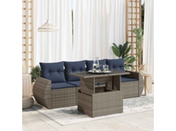 Vidaxl 5 Pcs Conjunto Sofás De Jardim C/ Almofadões Acácia E Vime Pe