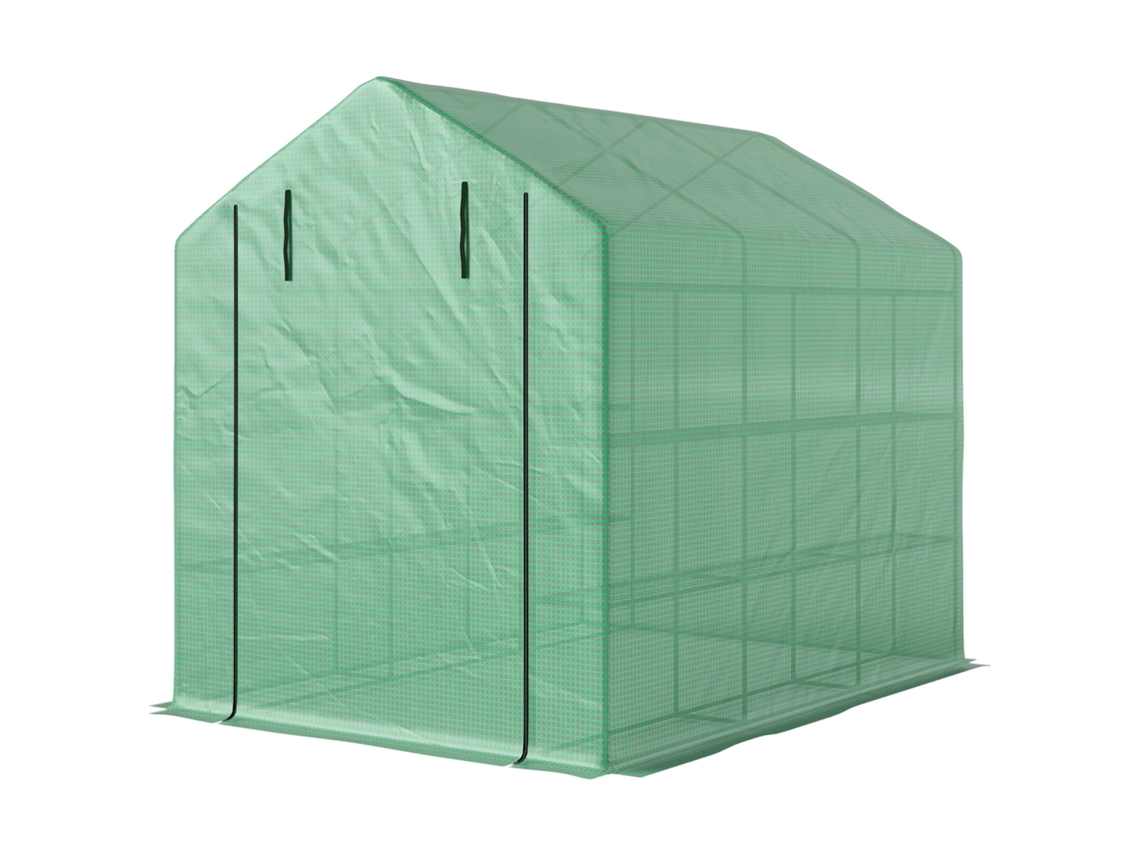 Estufa De Verde Jardim Exterior Com Prateleiras 4 Níveis Porta Fecho Correr E Estrutura Aço 244x180x210 Cm