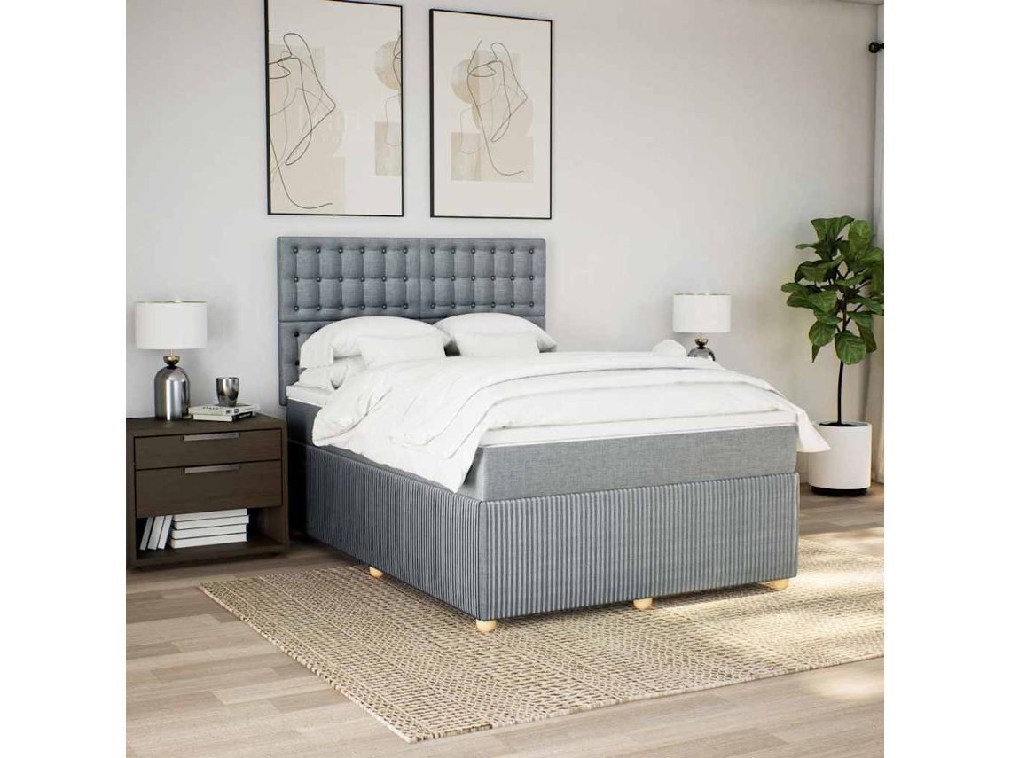 Vidaxl Cama Com Molas/colchão 160x200 Cm Tecido Cinzento-claro