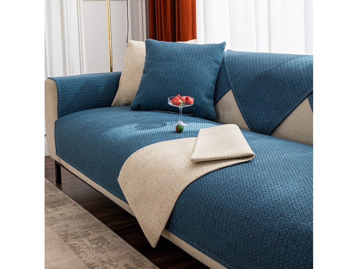 Protetor de Almofada de Sofá com Capa de Assento Antiderrapante Azul Profundo-110X240Cm LUUCOZK