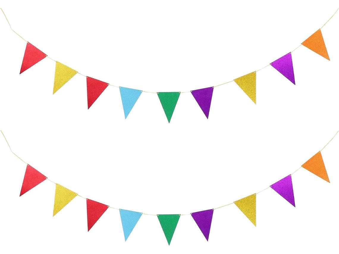 Bandeirinhas Triangulares Coloridas, 2 Conjuntos de Bandeirinhas de Papel para Comemorações