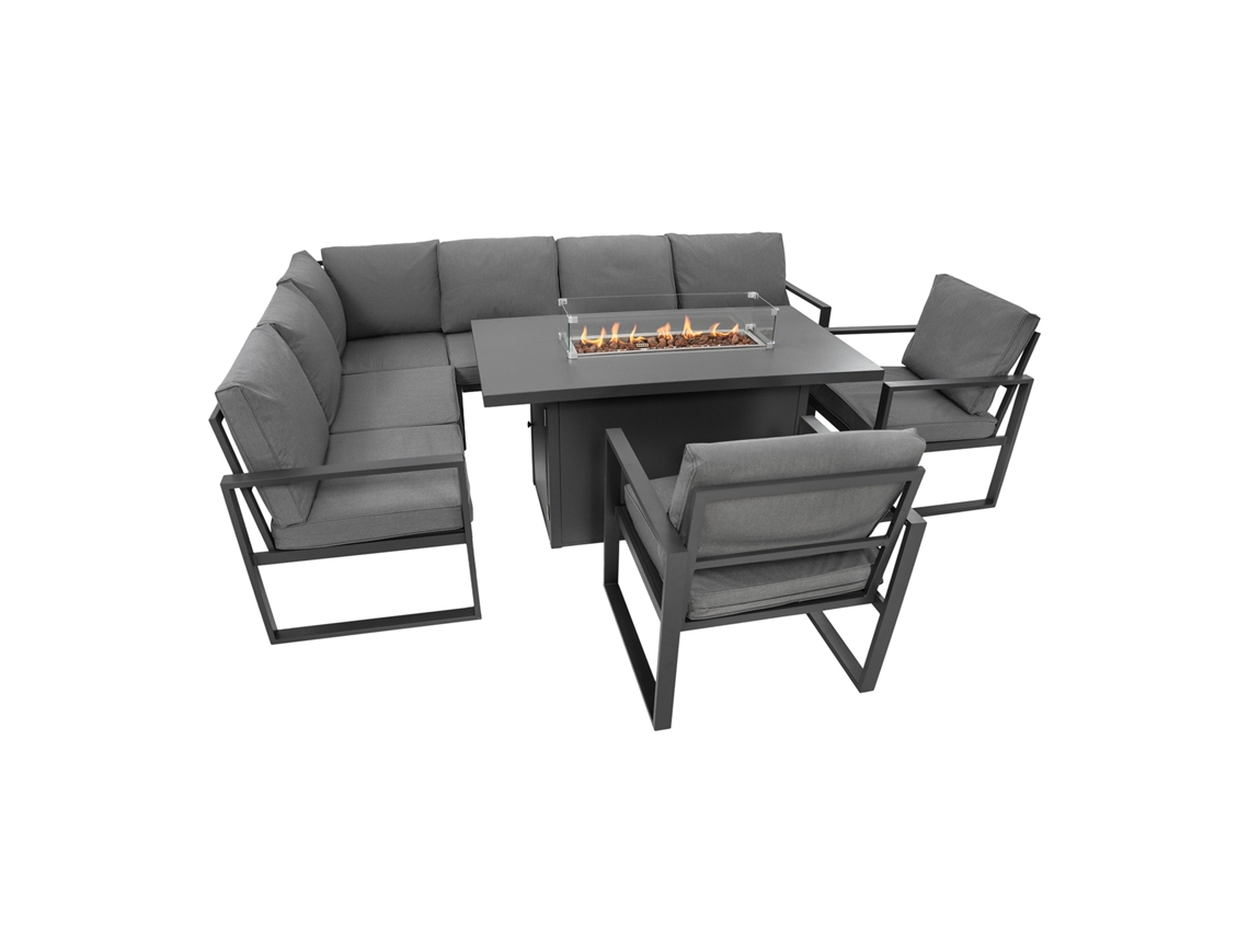 Conjunto De Sofá De Jardim Em Alumínio Para 7 Pessoas Com Mesa De Lareira A Gás Integrada, Sofá Modular De Canto, 2
