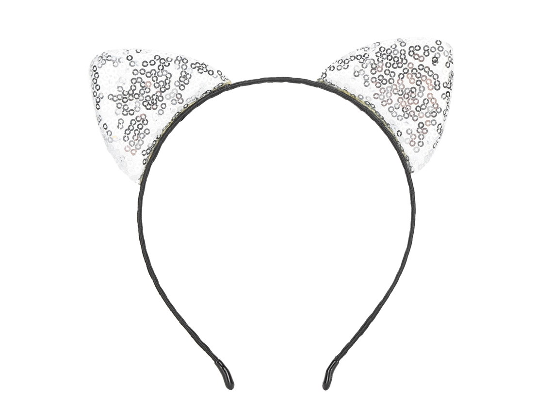 Tiara com orelhas de gato e lantejoulas reversíveis com glitter, acessório de cabelo feminino prateado 2026
