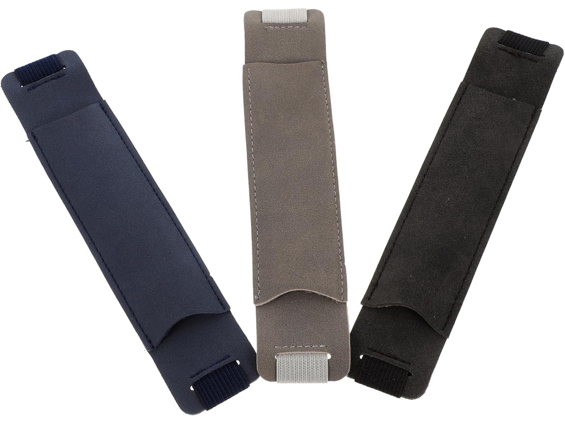 Conjunto de 3 capas de couro para canetas, proteção durável e funcional, elásticas, ideais para a mesa de trabalho ou escola.