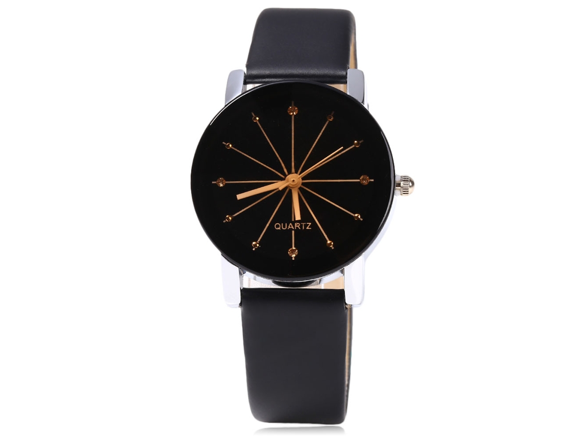 Relógio de Pulso Unissex Zhoulianfa Pulseira Pu Liga Mostrador Redondo Quarzo Preto Feminino