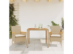 3 Pcs Conjunto Jantar Jardim C/ Almofadões Vime Pe/acácia Bege Dkd Home Decor