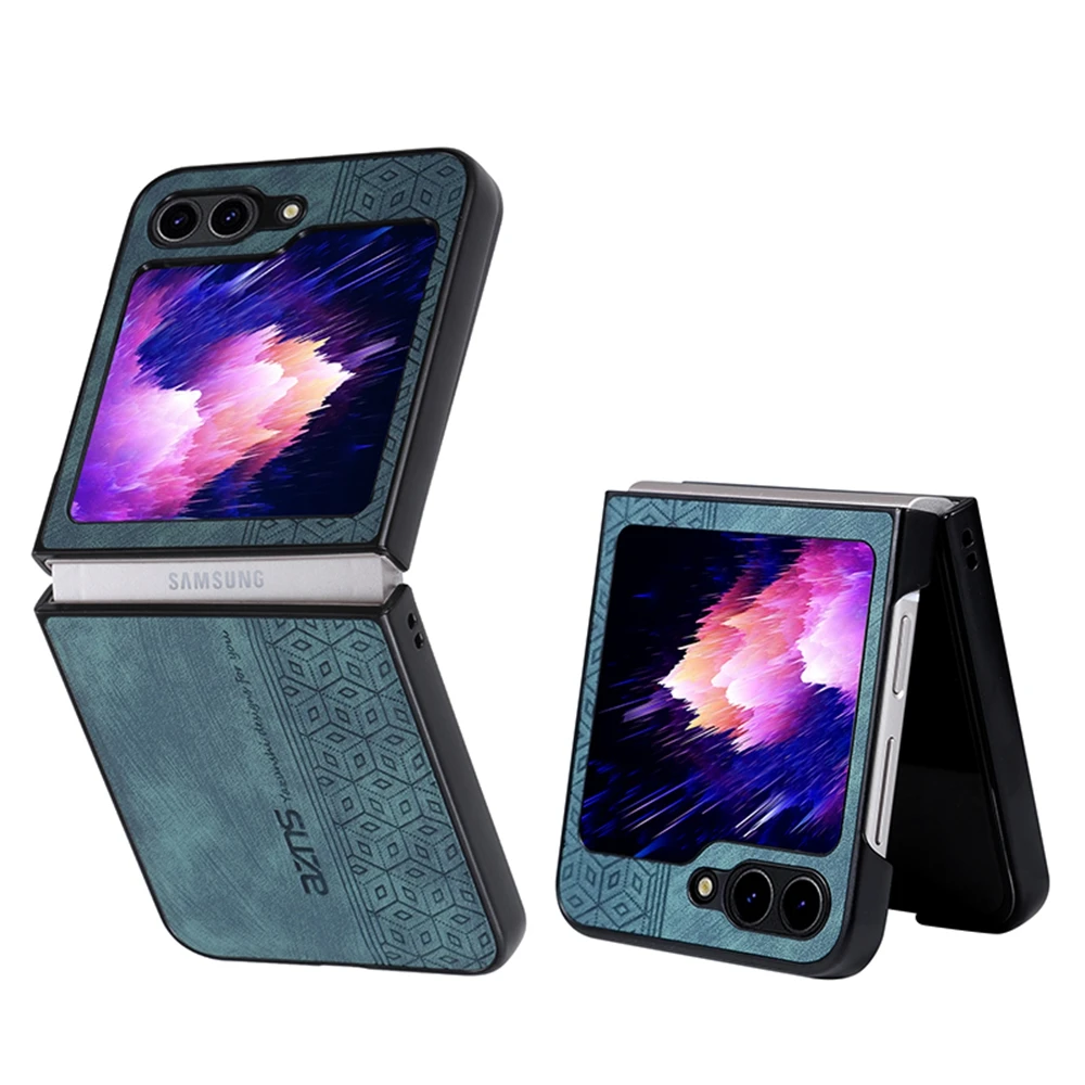(verde, Galaxy Z Flip5) Capa De Celular Luxuosa Com Textura De Couro Retrô, Fosca E Resistente À Poeira.