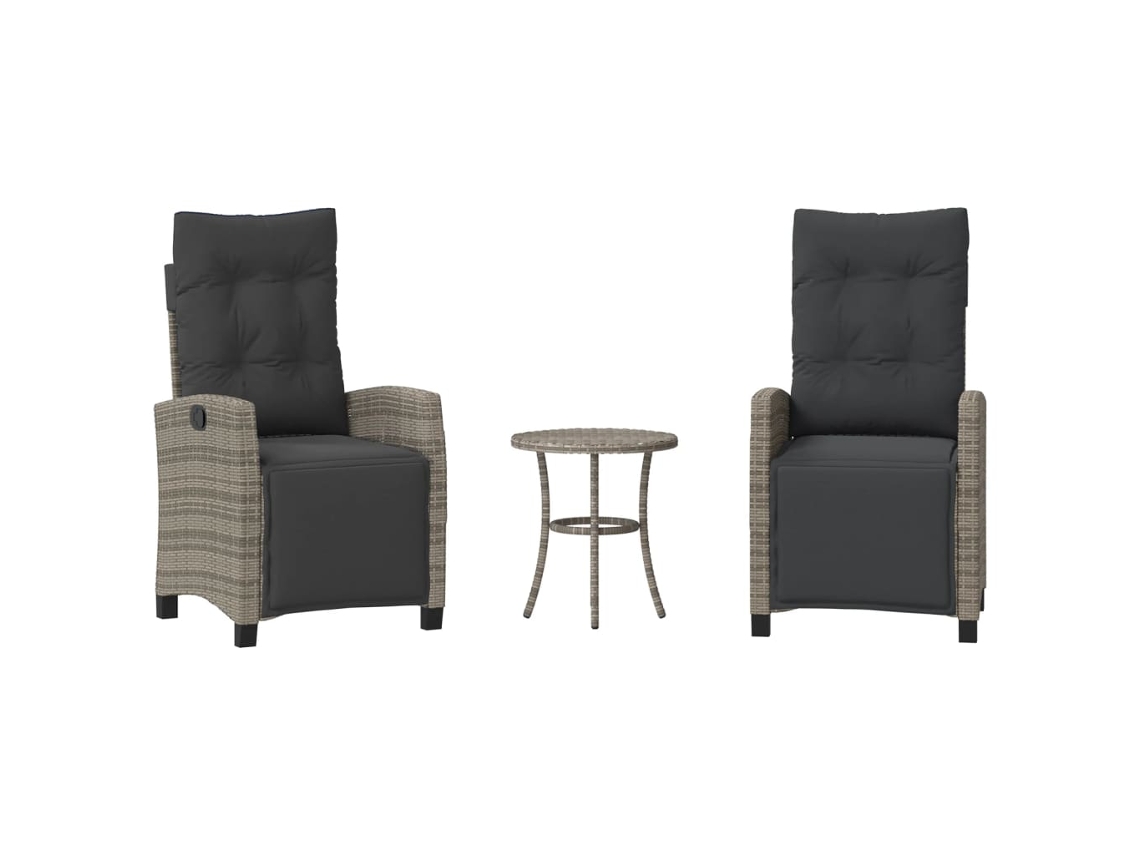 3 Pcs Conjunto Bistrô com Almofadões Vime Pe Cinza MAISON EXCLUSIVE