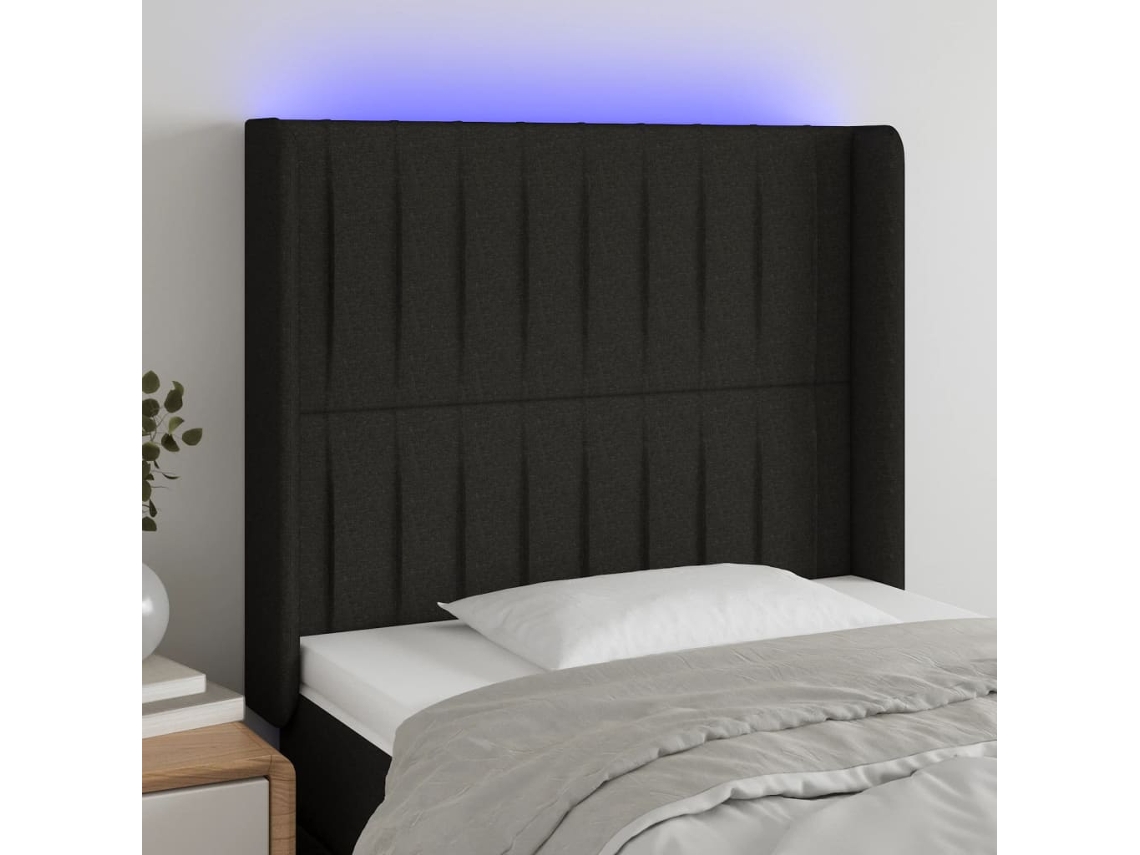 Cabecero con luces LED, tela, 93x16x118/128 cm, negro