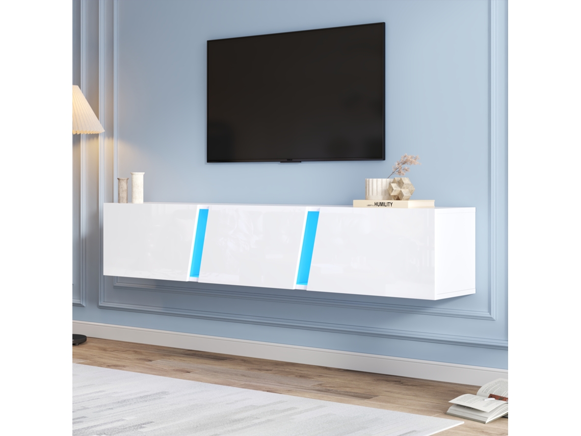 Móvel De Tv Para Montagem Na Parede, 180 X 35 X 30 Cm, Com Iluminação Led, 3 Portas, Adequado Para Tvs De Até 75 Polegadas.