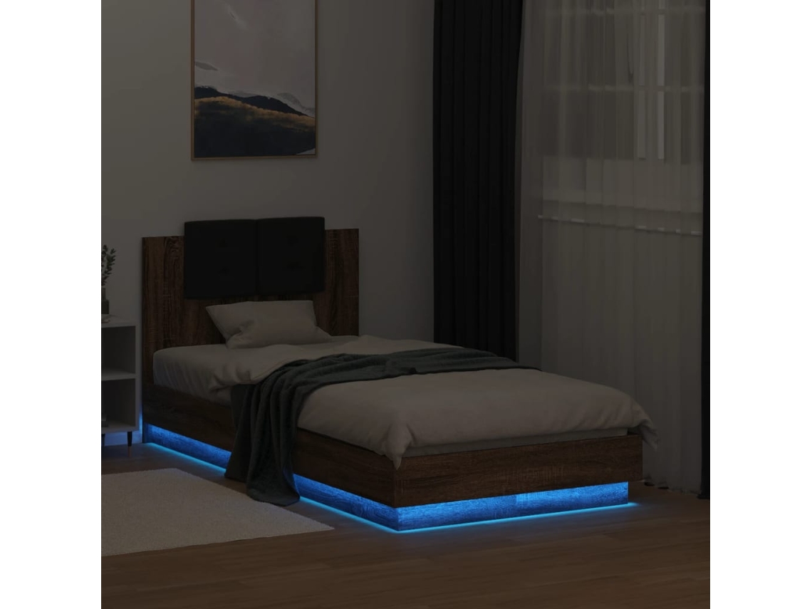 Estrutura Cama Cabeceira/luzes Led 75x190 Cm Carvalho Castanho
