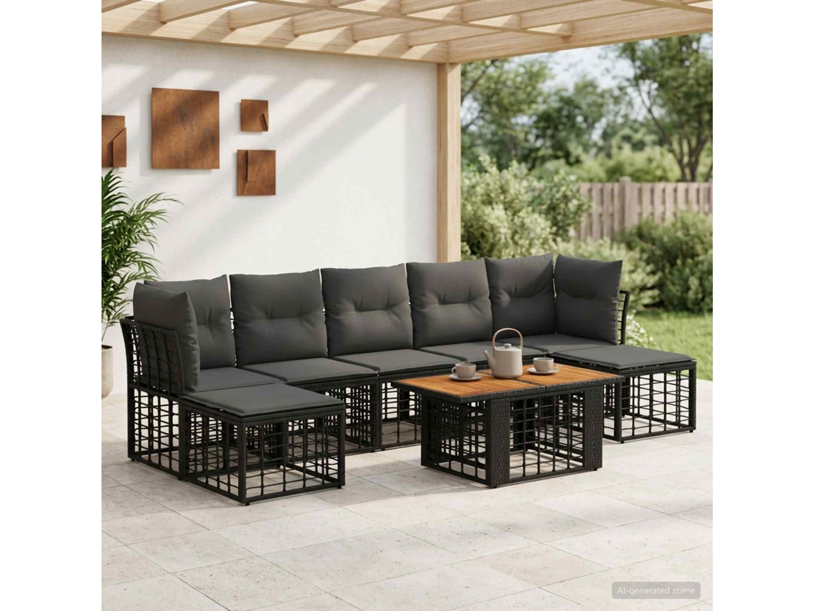 Vidaxl Conjunto De Sofá De Jardim 8 Unid. Preto E Cinza Escuro Vime Pe