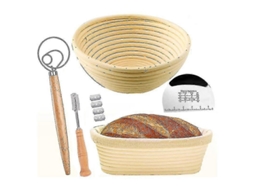Conjunto De 2 Cestos Para Fermentação De Pão Com Kit - Tigela Redonda E Oval Para Assar Pão - Lâmina Para Pão - Raspador De Massa - Jv