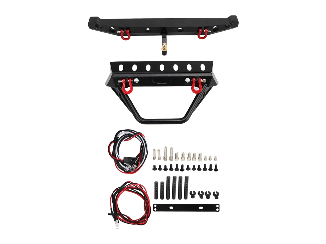Mali parachoques Dianteiro e Traseiro Preto com Winch, Alças e Luzes Led para Rc Crawler Axial Scx10 90046 Scx10 Iii Axi03007 Axi03003 5‑11v