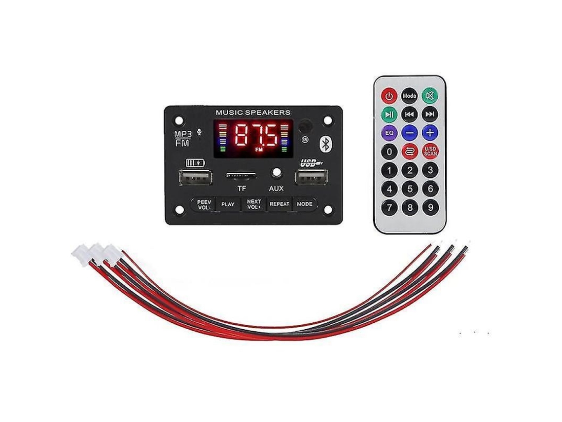 Módulo de Rádio Carro Bluetooth 5.0 com Amplificador 6w suporte Mp3/usb/tf controle remoto 6v 12v YURU
