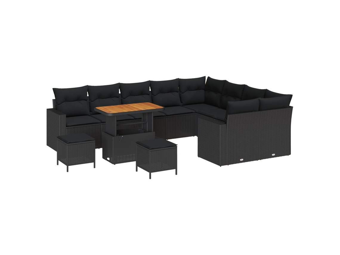 Conjunto 13 Sofá De Jardim Vidaxl Preto Vime Pe (292.5 X 234 X 85 Cm)