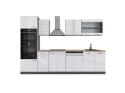 Cozinha R-Line, 300 cm com armário alto, PT Carvalho, Branco brilhante/Antracite, Vicco