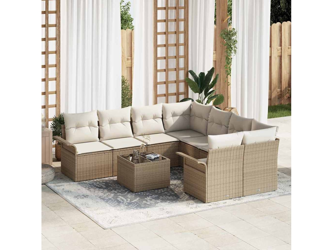 Vidaxl Conjunto De Sofá De Jardim 9 Unid. Bege E Creme Vime Pe