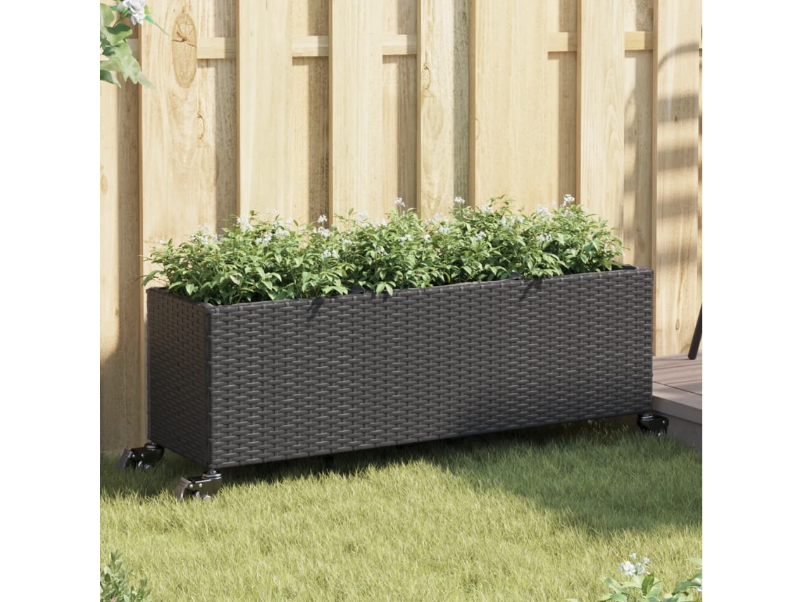 Conjunto de 2 Floreiras Canteiro com Rodas HARLANV1 107x32x38cm Vime Pe Preto