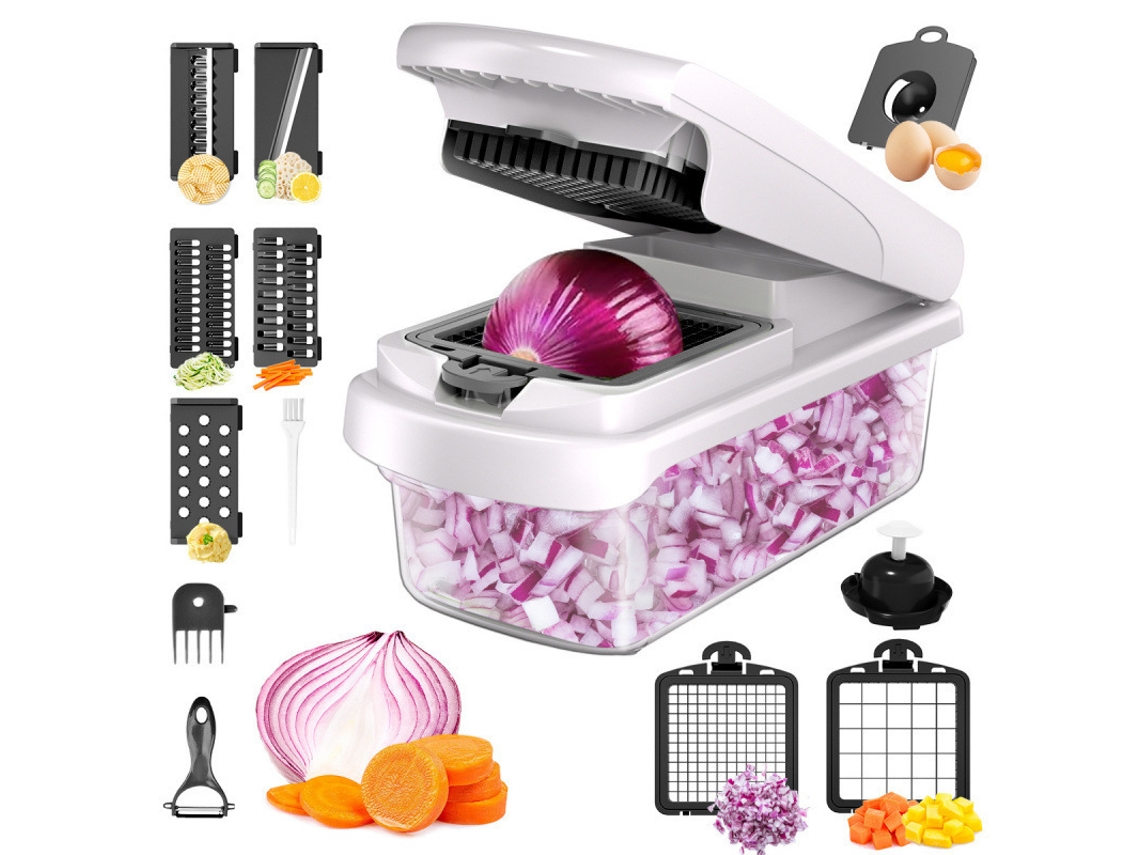 Cortador De Legumes Multifuncional 15 Em 1, Picador De Legumes Com 2 Lâminas Substituíveis, Picador De Cebola Manual Rápido E Suave