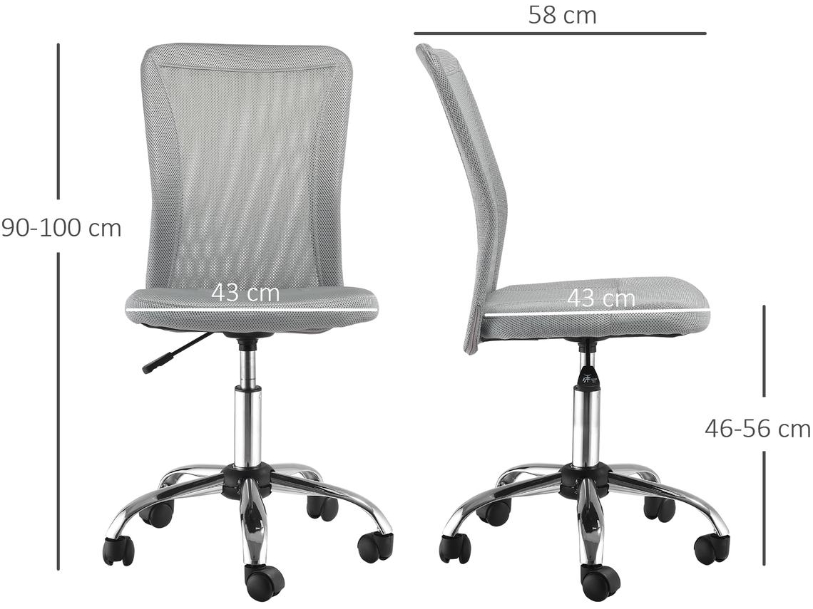 Cadeira de Escritório Aço, Malha, Espuma e Nylon Cor Cinzento 43x58x90-100 cm Vinsetto