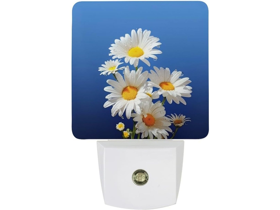 Luminária Noturna De Parede, Linda Luminária Em Formato De Margarida, Com Sensor Crepuscular, Luz Led Branca Quente