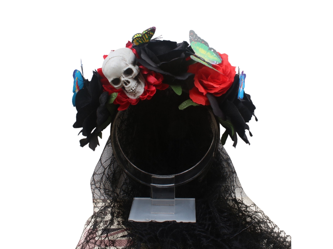 Tiara De Halloween Día De Los Muertos Encaje Negro Rosa