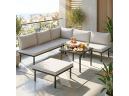 Conjunto De Móveis Modulares Para Jardim Externo Cinza Claro, Com Mesa De Centro De Tampo Em Vidro Temperado, Capacidade Para 6 Pessoas