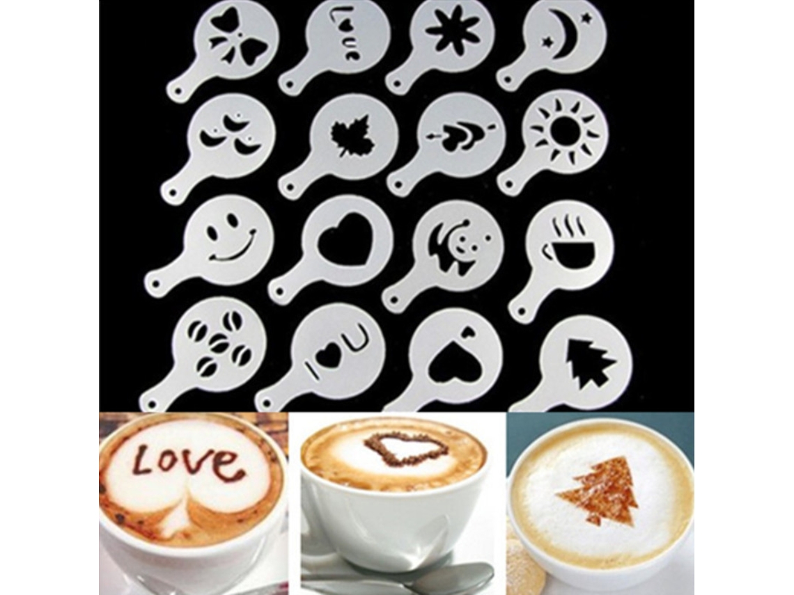 16 Pçs/Lote Estênceis para Café com Leite Cappuccino Barista Arte Moldes para Espanador de Bolo Acessórios para Café