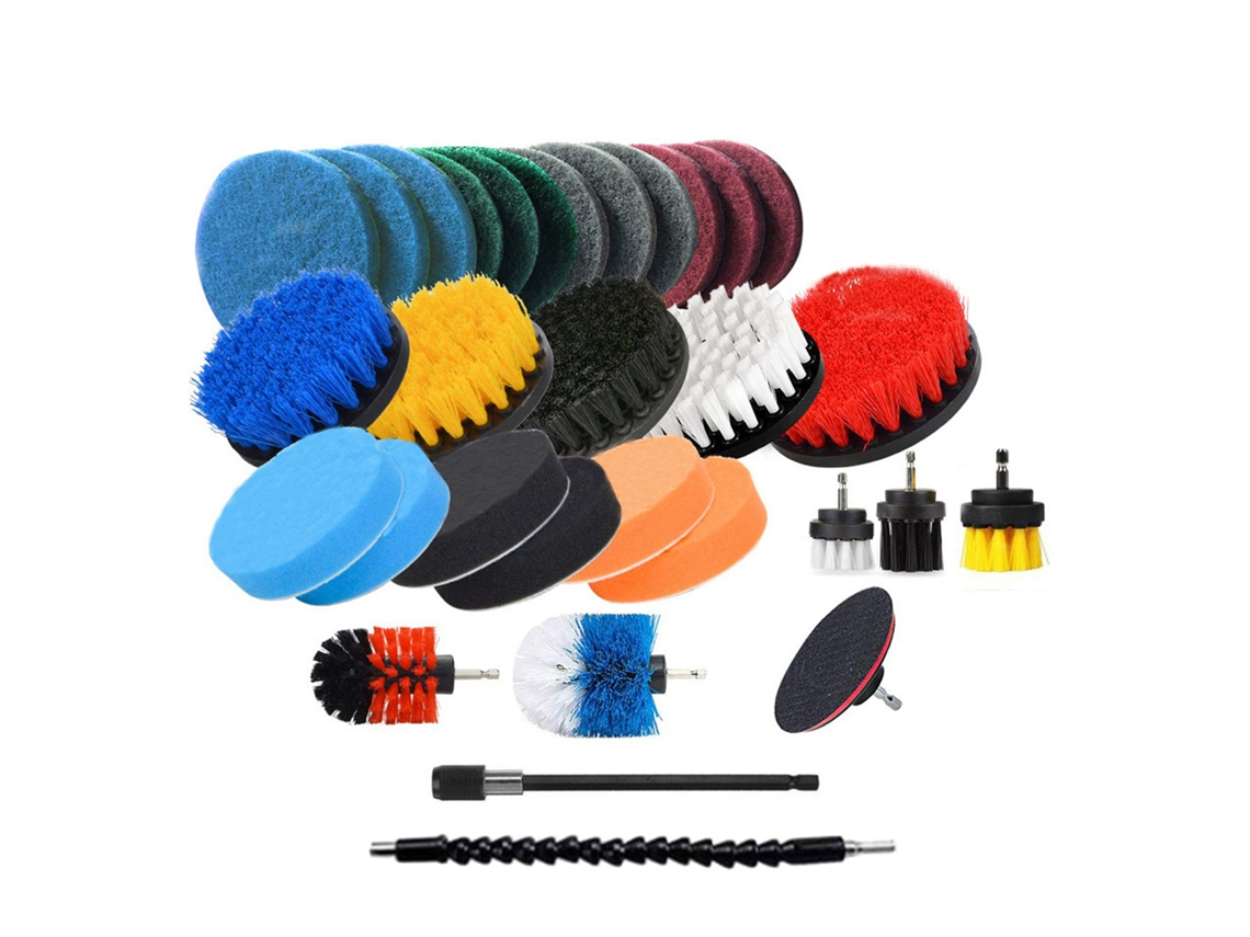 Kit De 31 Escovas Para Furadeira Elétrica Com Escovilhos, Esponjas E Extensão, Limpeza Multiuso Para Azulejos, Cozinha, Banheiro E Automóvel
