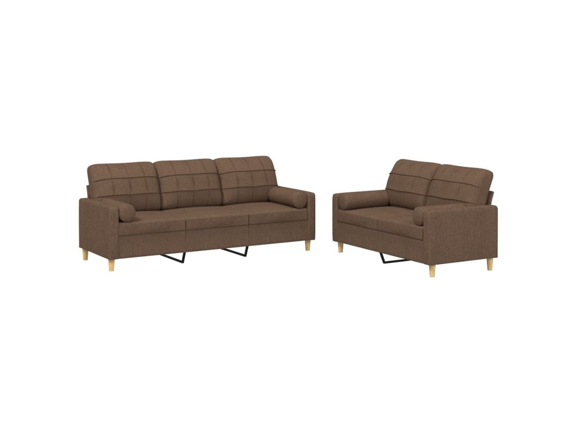 2 Pcs Conjunto de Sofás com Almofadas Tecido Castanho MAISON EXCLUSIVE
