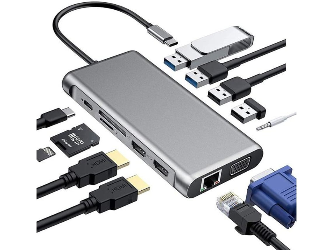 Hub Multiport Para Dual Hdmi I E Vga Adaptador De Cartão Sd/tf 4 Portas Usb Estação De Acoplamento Hdmi Dupla Para Macbook Cinza Ushion