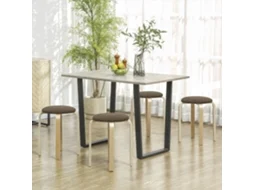 Upholstered Stools In A Set Of 4, Stackable, Lacquered Surface, Wooden Legs, Brown