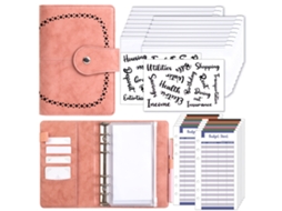 A6 Pu Macaron Loose Leaf Notebook Cover Removable Cash Budget Planner Pink Base Black Dots With 1-bill Pocket, 8-cash