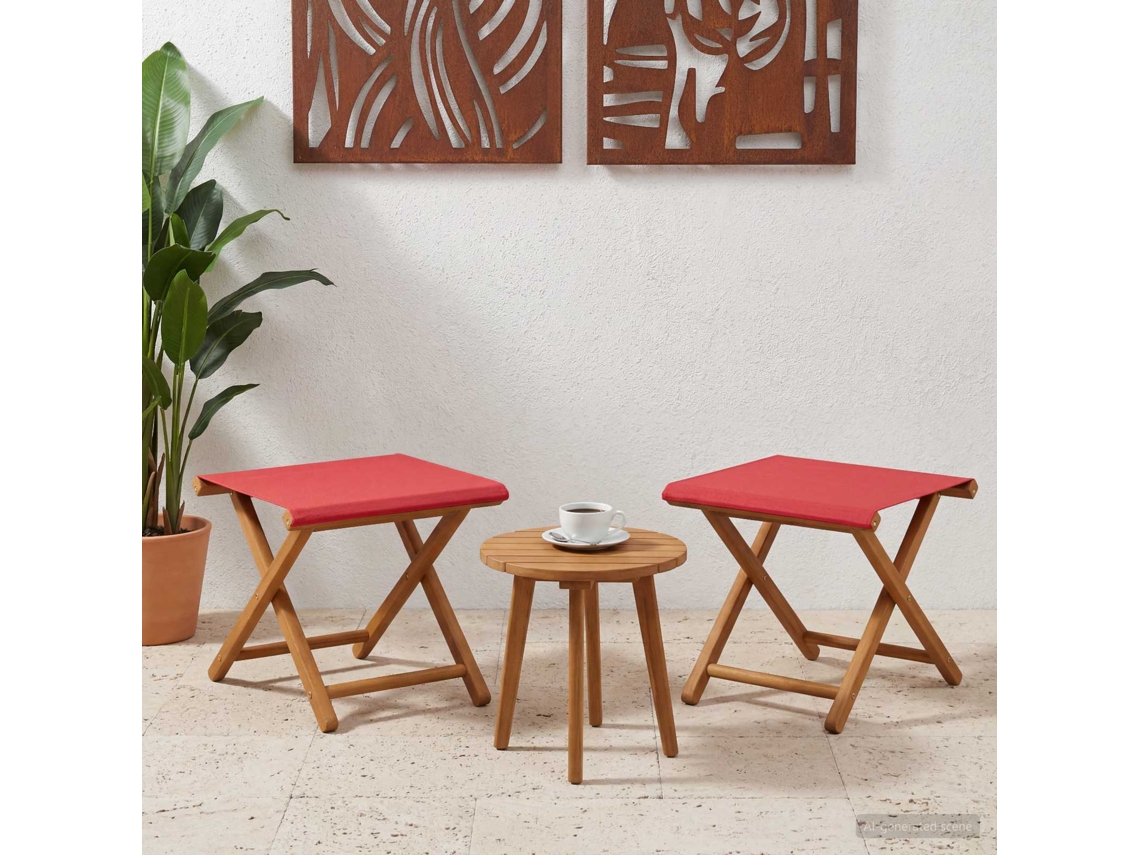 Vidaxl Cadeira De Deck 2 Pcs Madeira Sólida De Eucalipto Vermelho