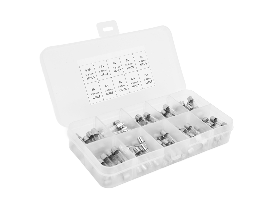 Kit com 100 Cabos de Proteção de Vidro Quick Blow com Diversos Valores 0,2A a 20A
