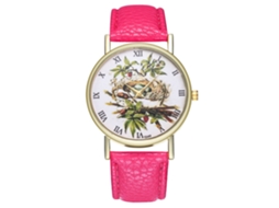Relógio de pulso analógico para casal com pulseira de PU, elegante, vermelho rosado, quartzo.